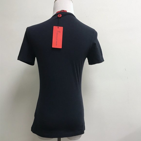 Roberta di Camerino navy blue brown short sleeve cotton stretch top 40 S - Picture 4 of 5